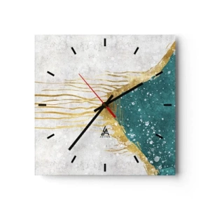 Horloge murale - Pendule murale - Une composition abstraite dans des tons d'or et de turquoise - 30x30cm - Marée dorée - Décoration murale moderne pour le salon et la chambre ARTTOR