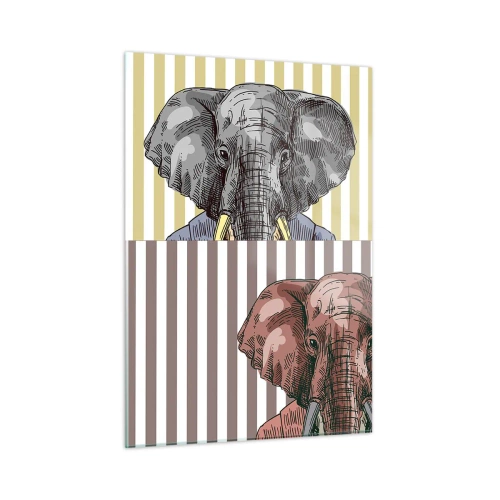 Impression sur verre - Image sur verre - Un éléphant en costume sur fond de rayures jaunes - 50x70cm - Élégant par nature - Décoration murale moderne pour le salon et la chambre ARTTOR