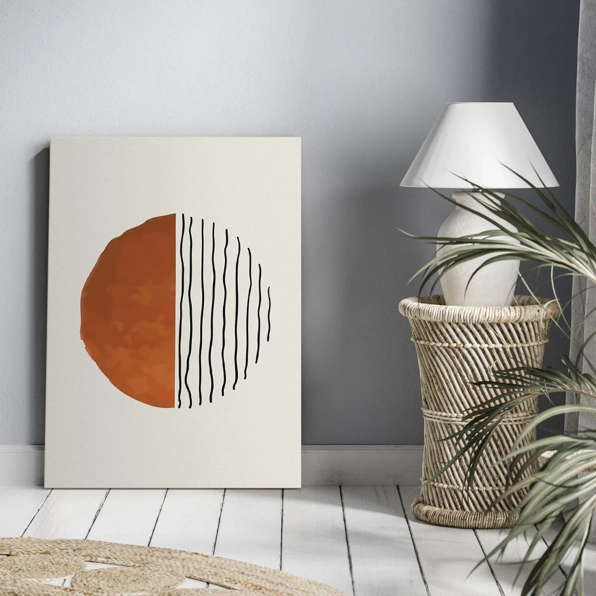 Impression sur toile - Image sur toile - Un coucher de soleil minimaliste sur des lignes ondulées - 70x100cm - Dans un climat japonnais - Décoration murale moderne pour le salon et la chambre ARTTOR