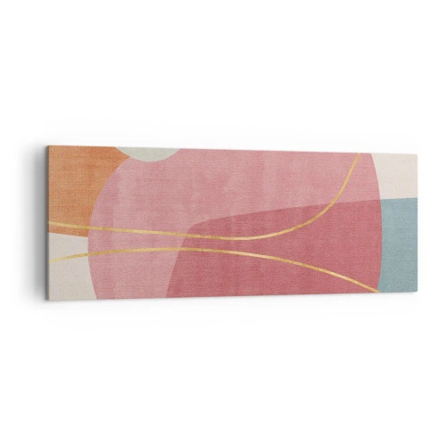 Impression sur toile - Image sur toile - Formes abstraites aux couleurs pastel avec des lignes délicates - 140x50cm - Composition pastel au fil d'or - Décoration murale moderne pour le salon et la chambre ARTTOR