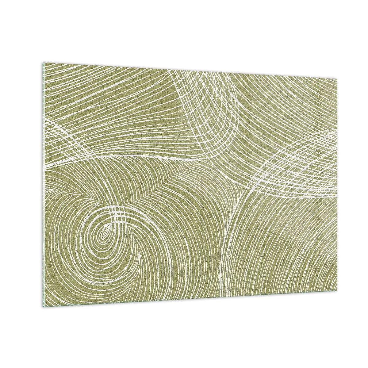 Impression sur verre - Image sur verre - Les lignes blanches forment une structure complexe sur un fond vert olive. - 100x70cm - Abstraction complexe de blanc - Décoration murale moderne pour le salon et la chambre ARTTOR