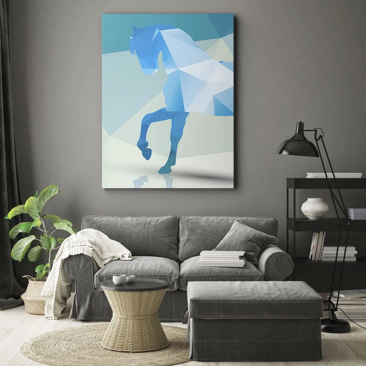 Impression sur toile - Image sur toile - Cheval géométrique en turquoise - 65x120 cm