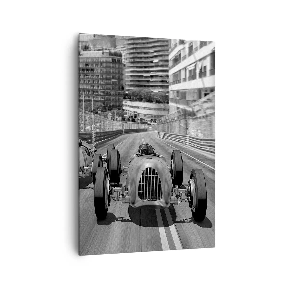 Impression sur toile - Image sur toile - Scène de course automobile rétro monochrome - 70x100cm - Il y a longtemps à Monté Carlo - Décoration murale moderne pour le salon et la chambre ARTTOR