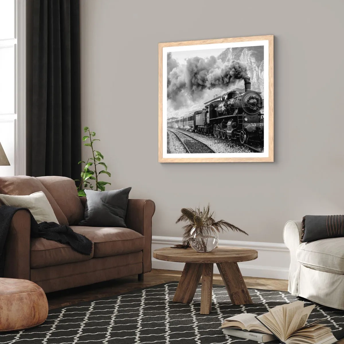 Affiche dans un chêne clair - Poster - Attend à la gare... - 40x40 cm