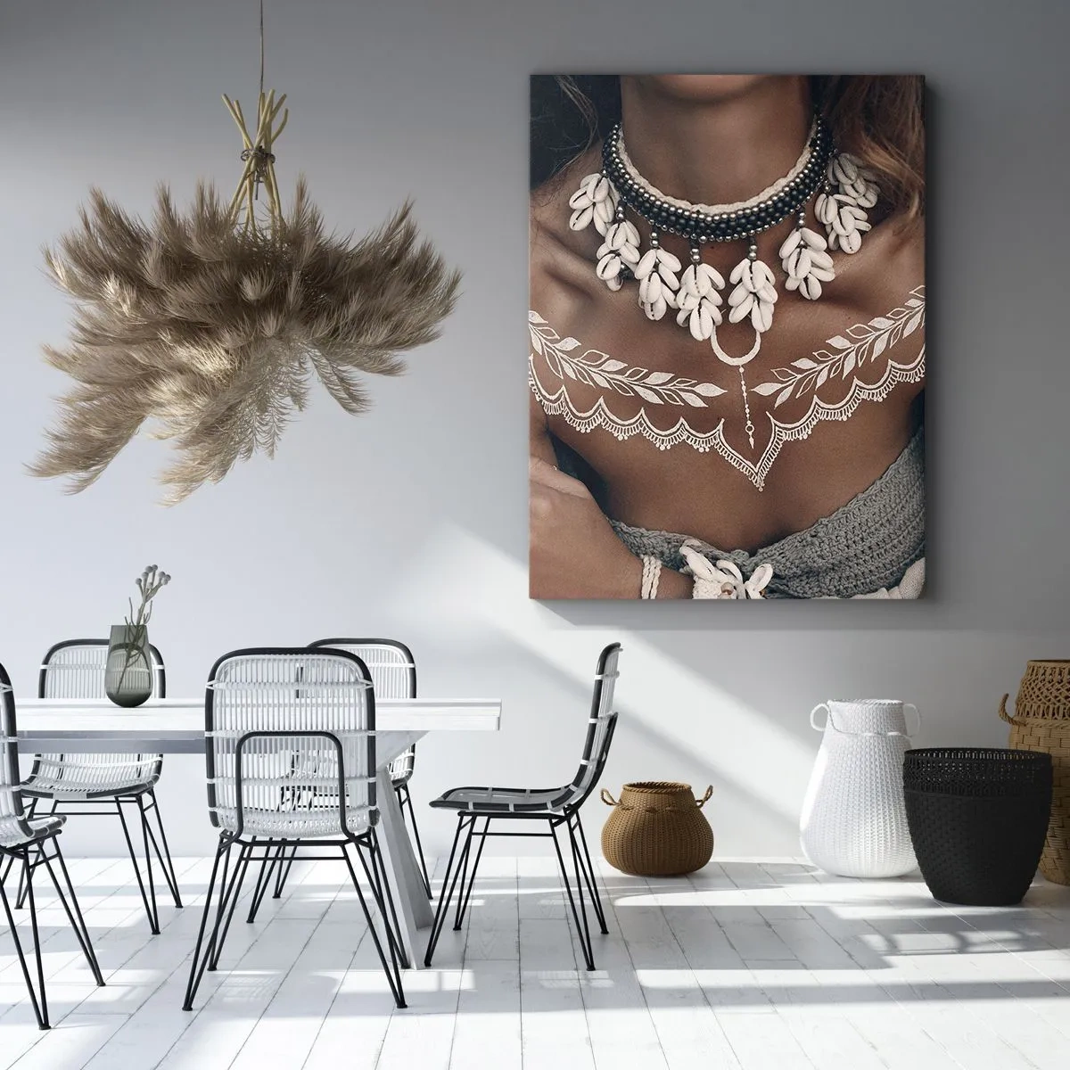 Impression sur toile - Image sur toile - Style bohème avec bijoux coquillages et motif dentelle - 80x120cm - Talismans, rituels de la féminité - Décoration murale moderne pour le salon et la chambre ARTTOR
