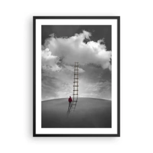 Affiche dans un cadre noir - Poster - Un homme debout près d'une échelle menant aux nuages - 50x70cm - Tout est possible - Décoration murale moderne pour le salon et la chambre ARTTOR