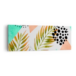 Impression sur toile - Image sur toile - Motif tropical avec des feuilles et des formes géométriques - 140x50cm - Décoration avec feuille de palmier - Décoration murale moderne pour le salon et la chambre ARTTOR