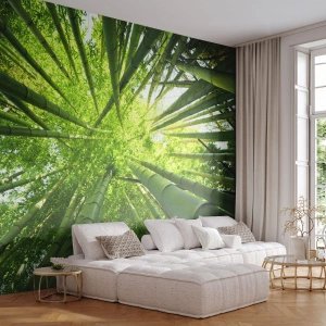 Papier Peint Photo Premium Sand - Vue de la dense forêt de bambous depuis la perspective ascendante - 100x70cm - Dans une bambouseraie - Décoration murale moderne pour le salon et la chambre ARTTOR