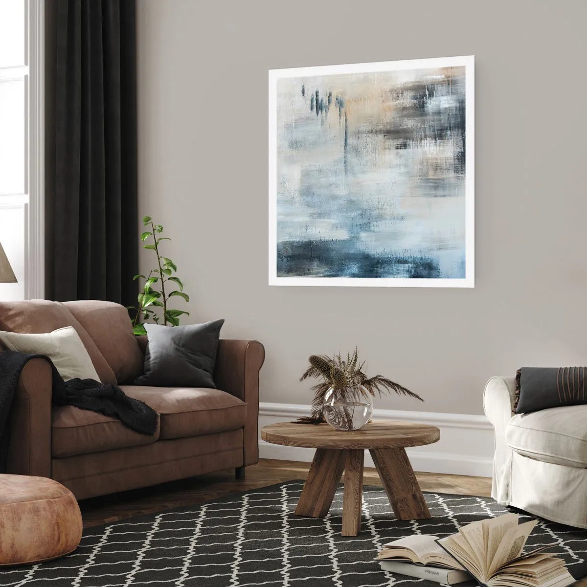 Affiche - Poster - Derrière le rideau bleu - 60x60 cm