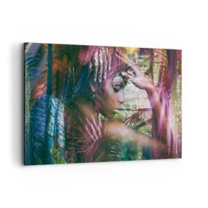 Impression sur toile - Image sur toile - Portrait d'une femme entourée d'une végétation exotique - 120x80cm - Dame Nature dans la jungle - Décoration murale moderne pour le salon et la chambre ARTTOR
