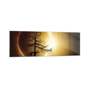 Impression sur verre - Image sur verre - Éclipse solaire avec une silhouette d'arbre au premier plan - 160x50cm - Éclipse totale - Décoration murale moderne pour le salon et la chambre ARTTOR