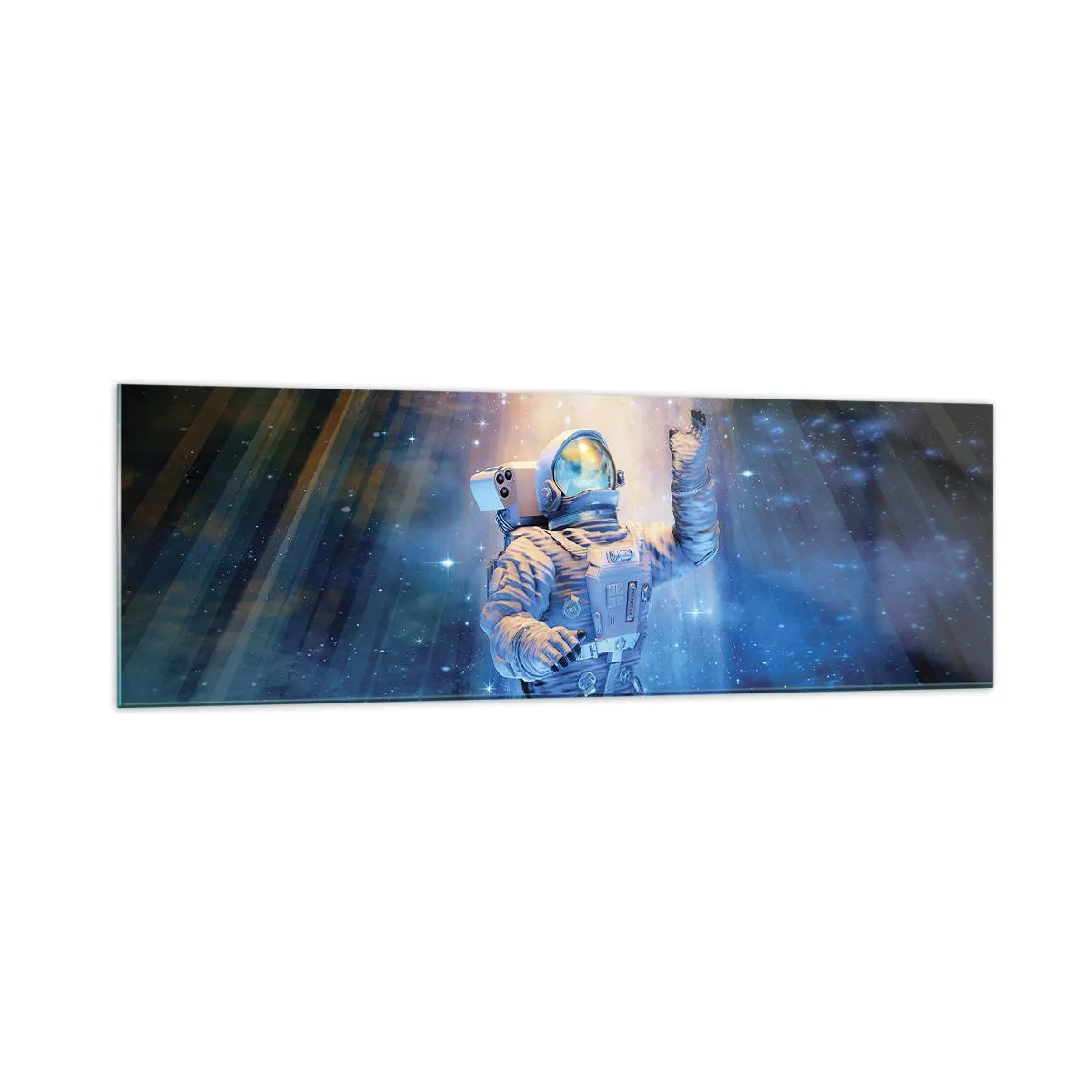 Impression sur verre - Image sur verre - Un astronaute à la lumière d'une explosion cosmique pleine d'étoiles - 160x50cm - Enfin arrivé - Décoration murale moderne pour le salon et la chambre ARTTOR