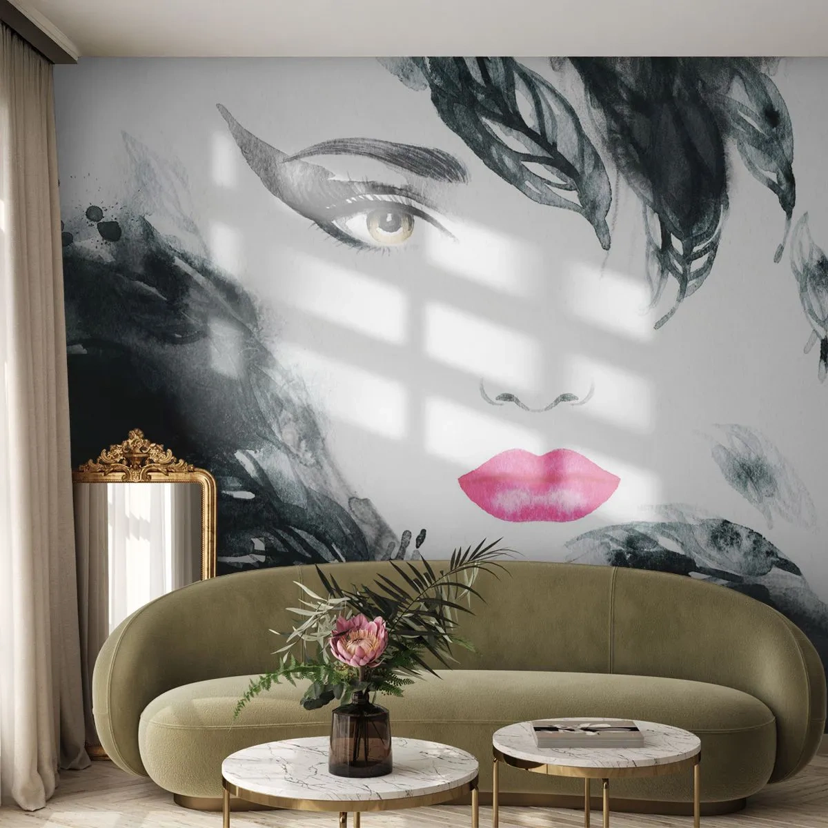Papier Peint Autocollant Deluxe Sticker - Attention! Femme fatale - Abstraction, Visage de femme, Portrait d'une femme - 150x105 cm