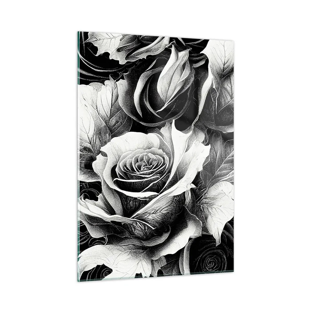Impression sur verre - Image sur verre - Composition florale de roses noires et blanches avec détails - 50x70cm - Toujours une reine - Décoration murale moderne pour le salon et la chambre ARTTOR