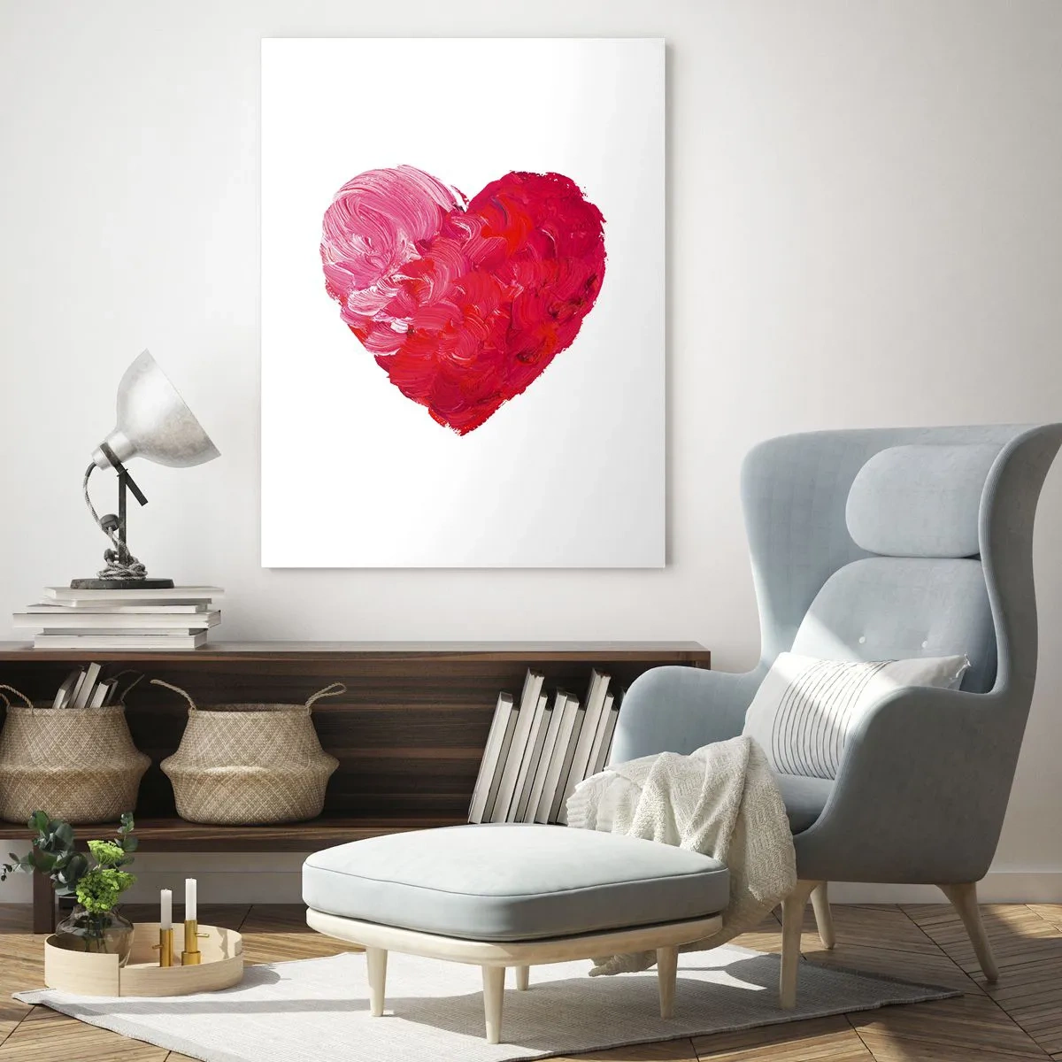 Impression sur verre - Image sur verre - Un cœur rose et rouge peint au pinceau - 80x120cm - All you need is love - Décoration murale moderne pour le salon et la chambre ARTTOR
