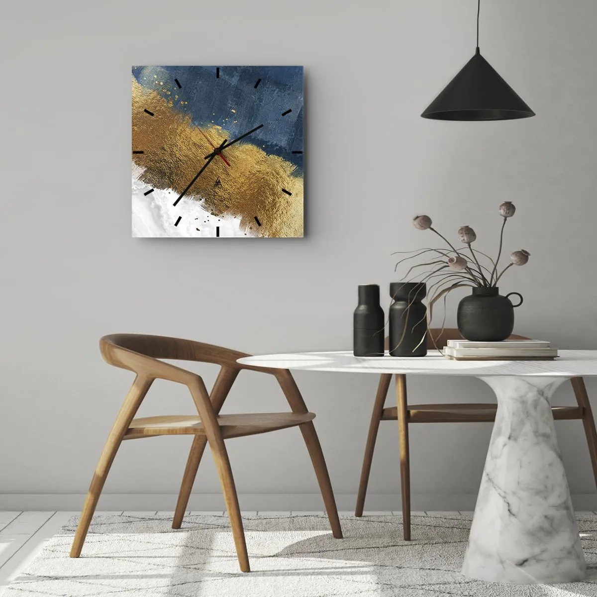Horloge murale - Pendule murale - Une composition abstraite dans des tons d'or, de bleu et de blanc. - 30x30cm - Les couleurs de l’été - Décoration murale moderne pour le salon et la chambre ARTTOR