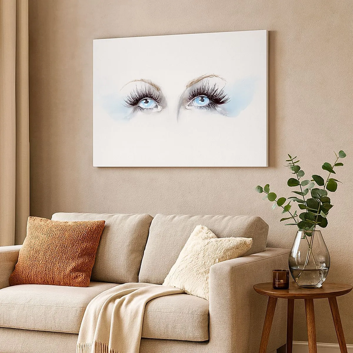 Impression sur toile - Image sur toile - Aquarelle aux yeux bleus et aux accents délicats - 70x50cm - Yeux d'ange? - Décoration murale moderne pour le salon et la chambre ARTTOR