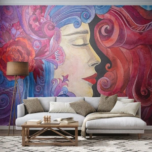 Papier Peint Photo Premium Sand - Portrait coloré d'une femme dans un style aquarelle artistique - 100x70cm - L'Art Nouveau est toujours vivant - Décoration murale moderne pour le salon et la chambre ARTTOR