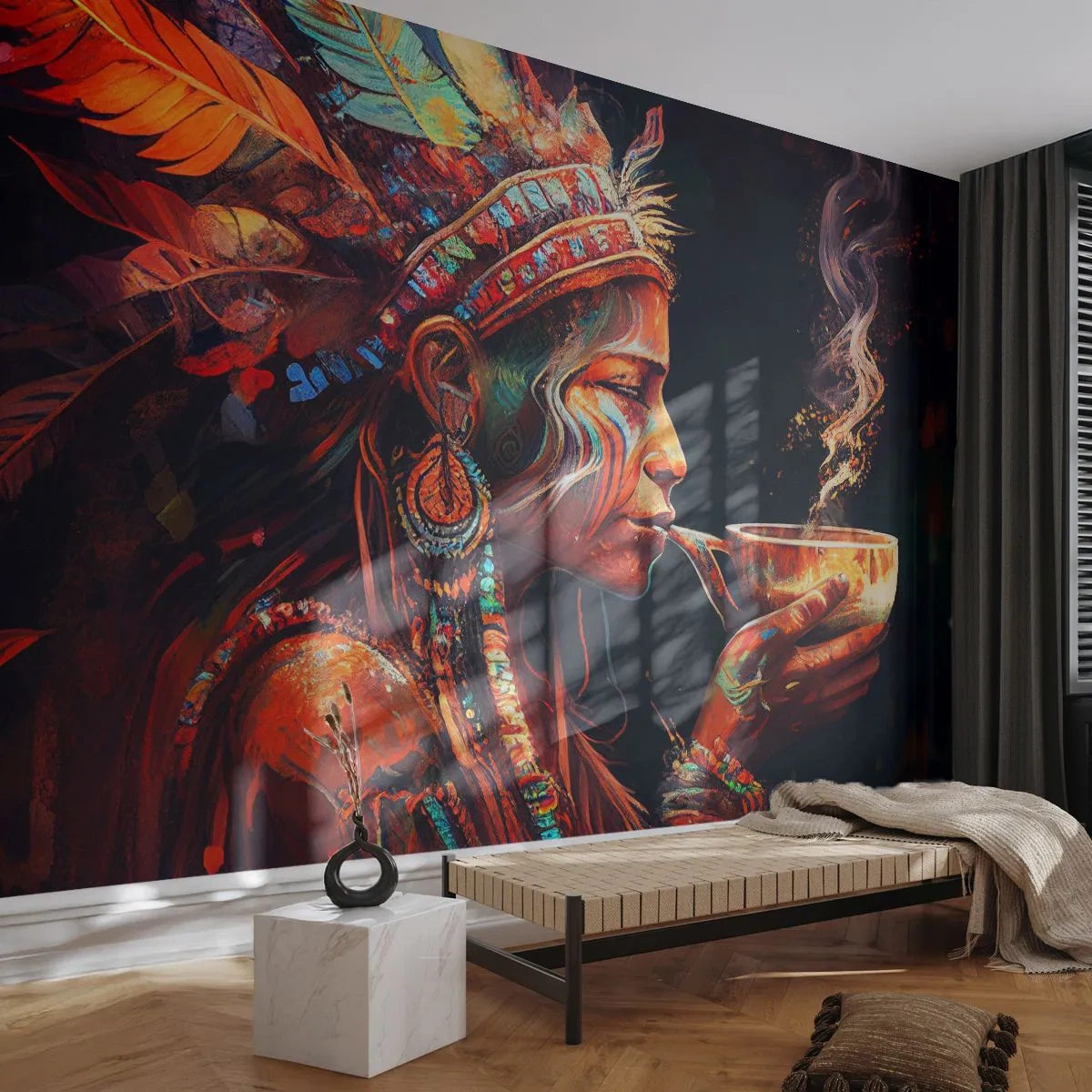 Papier peint sur mesure Premium Canvas - Rituel magique - Chaman, Indien, Ayahuasca