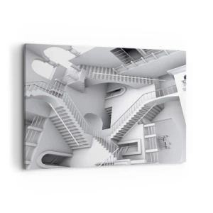 Impression sur toile - Image sur toile - Une composition abstraite d'escaliers dans un agencement spatial surréaliste - 100x70cm - Paradoxes spatiaux - Décoration murale moderne pour le salon et la chambre ARTTOR