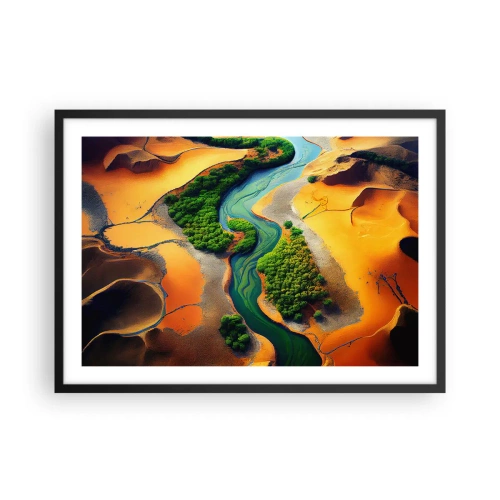 Affiche dans un cadre noir - Poster - Une rivière verte entourée de sable doré et de végétation - 70x50cm - Rivière vivifiante - Décoration murale moderne pour le salon et la chambre ARTTOR