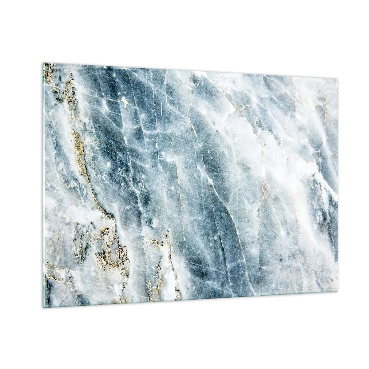 Impression sur verre - Image sur verre - Texture abstraite de marbre de glace dans des tons de bleu et de blanc - 100x70cm - Monde de glace - Décoration murale moderne pour le salon et la chambre ARTTOR