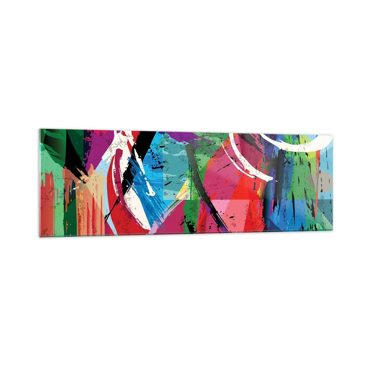 Impression sur verre - Image sur verre - Abstraction colorée avec des coups de pinceau dynamiques - 160x50cm - Rapide, vif et bondissant - Décoration murale moderne pour le salon et la chambre ARTTOR