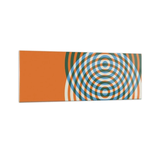 Impression sur verre - Image sur verre - Cercles concentriques sur fond orange - 140x50cm - Variation circulaire abstraite - Décoration murale moderne pour le salon et la chambre ARTTOR