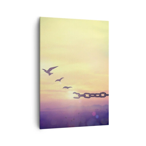 Impression sur toile - Image sur toile - Symbole de liberté avec des oiseaux et une chaîne brisée - 70x100cm - La victoire de la liberté - Décoration murale moderne pour le salon et la chambre ARTTOR
