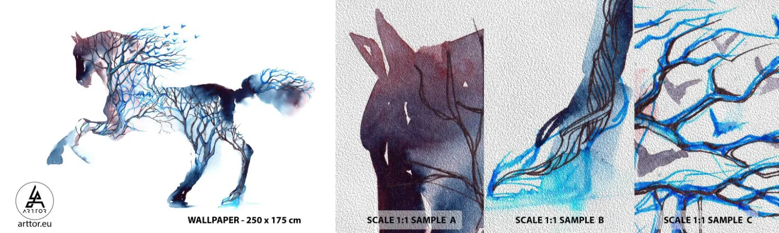 Échantillon de Papier Peint Premium Sand - Comme si la forêt avait bougé - Abstraction, Cheval, Animaux - 100x30 cm