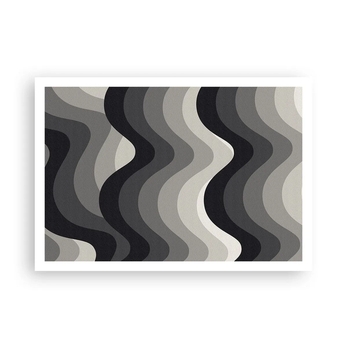 Affiche - Poster - Motifs ondulés noirs et blancs dans des tons de gris - 100x70cm - Vague après vague - Décoration murale moderne pour le salon et la chambre ARTTOR