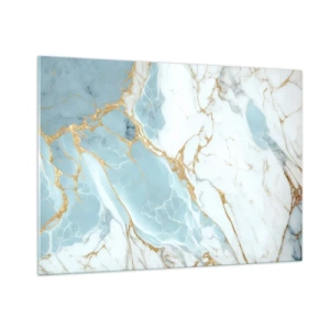 Impression sur verre - Image sur verre - Marbre abstrait dans des tons bleus et dorés - 100x70cm - Richesse en pierre - Décoration murale moderne pour le salon et la chambre ARTTOR