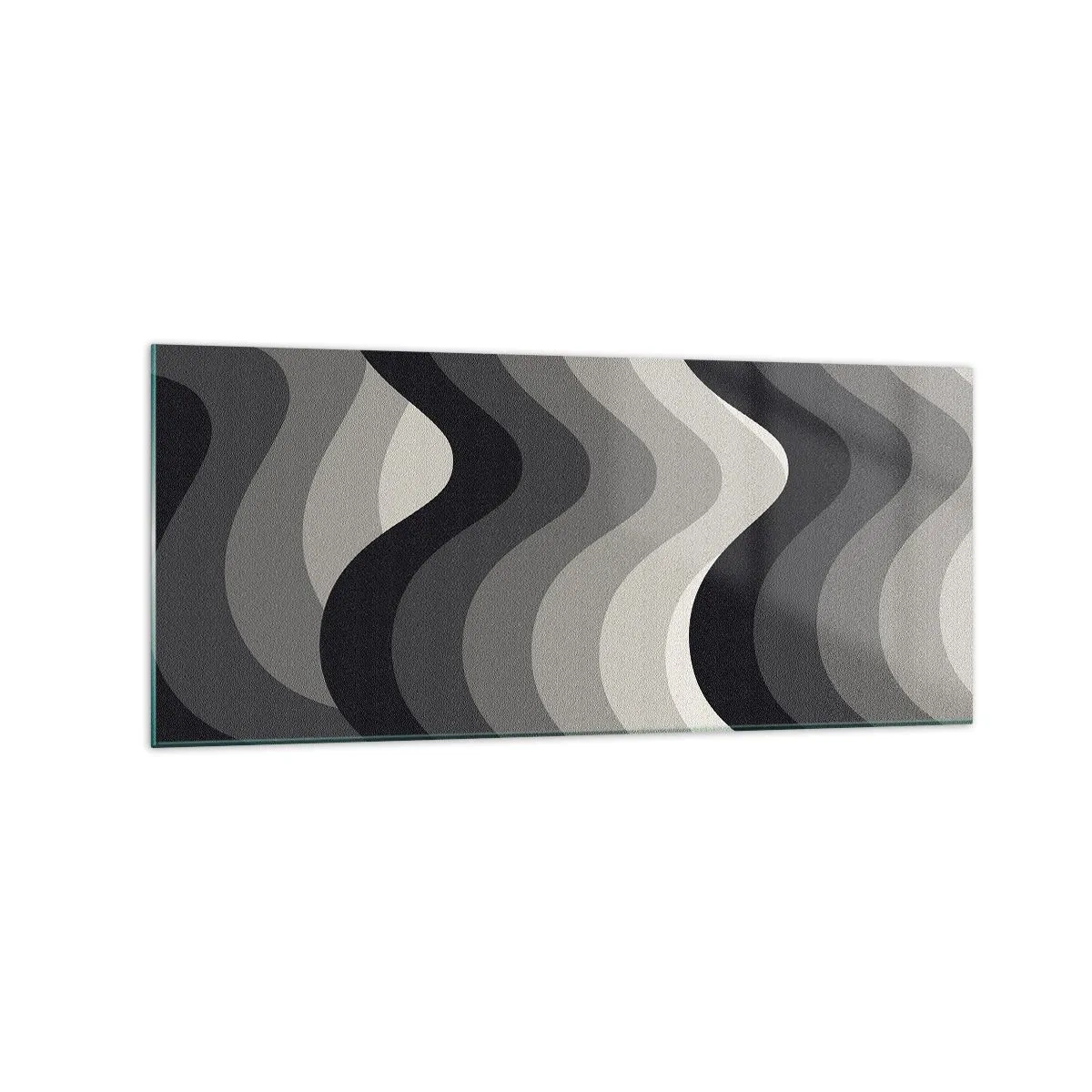 Impression sur verre - Image sur verre - Motifs ondulés noirs et blancs dans des tons de gris - 120x50cm - Vague après vague - Décoration murale moderne pour le salon et la chambre ARTTOR