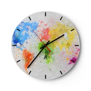 Horloge murale - Pendule murale - Une carte colorée du monde sous forme de taches d'aquarelle - 30x30cm - Toutes les couleurs du monde - Décoration murale moderne pour le salon, la cuisine et la chambre ARTTOR