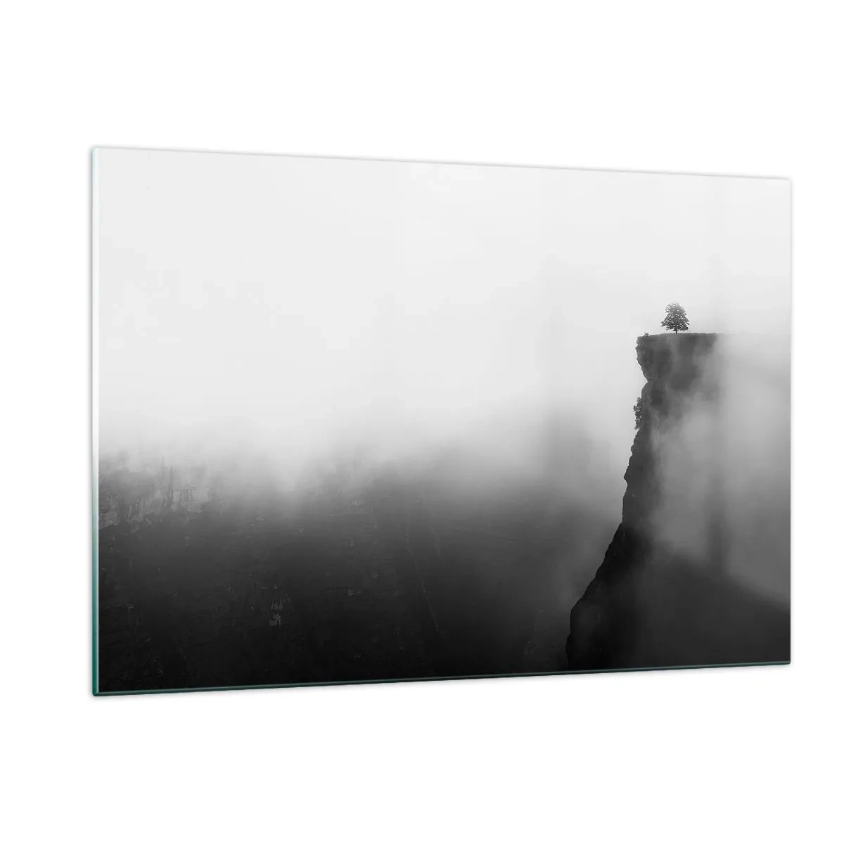 Impression sur verre - Image sur verre - Un arbre solitaire au bord d'une falaise dans un épais brouillard - 120x80cm - Au bord du monde - Décoration murale moderne pour le salon et la chambre ARTTOR