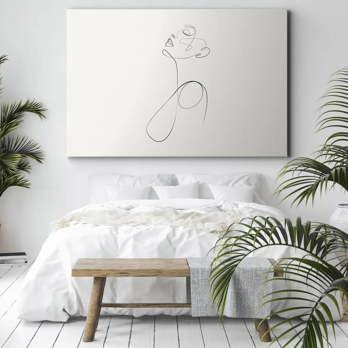 Impression sur toile - Image sur toile - Croquis de visage minimaliste au trait sur fond blanc - 70x50cm - En boucle dans les rêves - Décoration murale moderne pour le salon et la chambre ARTTOR