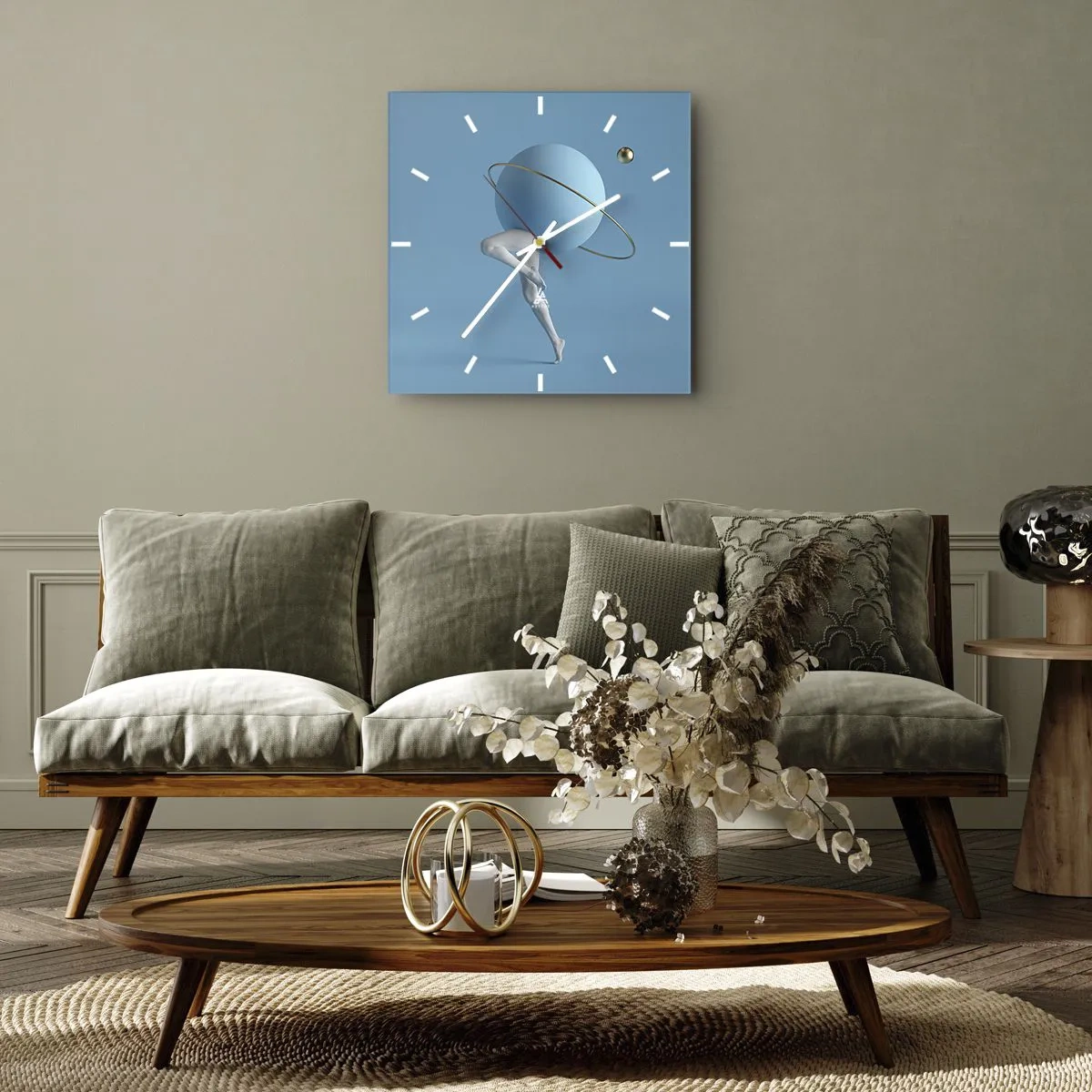 Horloge murale - Pendule murale - Une sphère bleue avec une orbite et des jambes humaines contre le ciel - 30x30cm - Et les planètes deviennent folles - Décoration murale moderne pour le salon et la chambre ARTTOR