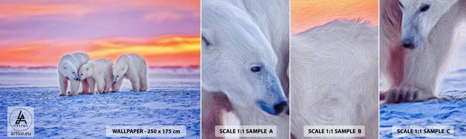 Échantillon de Papier Peint Autocollant Deluxe Sticker - La chaleur familiale suffit - Animaux, Ours polaire, Neige - 100x30 cm