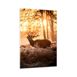 Impression sur verre - Image sur verre - Deux cerfs au coucher du soleil dans un paysage hivernal - 70x100cm - Le rêve d'un chasseur - Décoration murale moderne pour le salon et la chambre ARTTOR