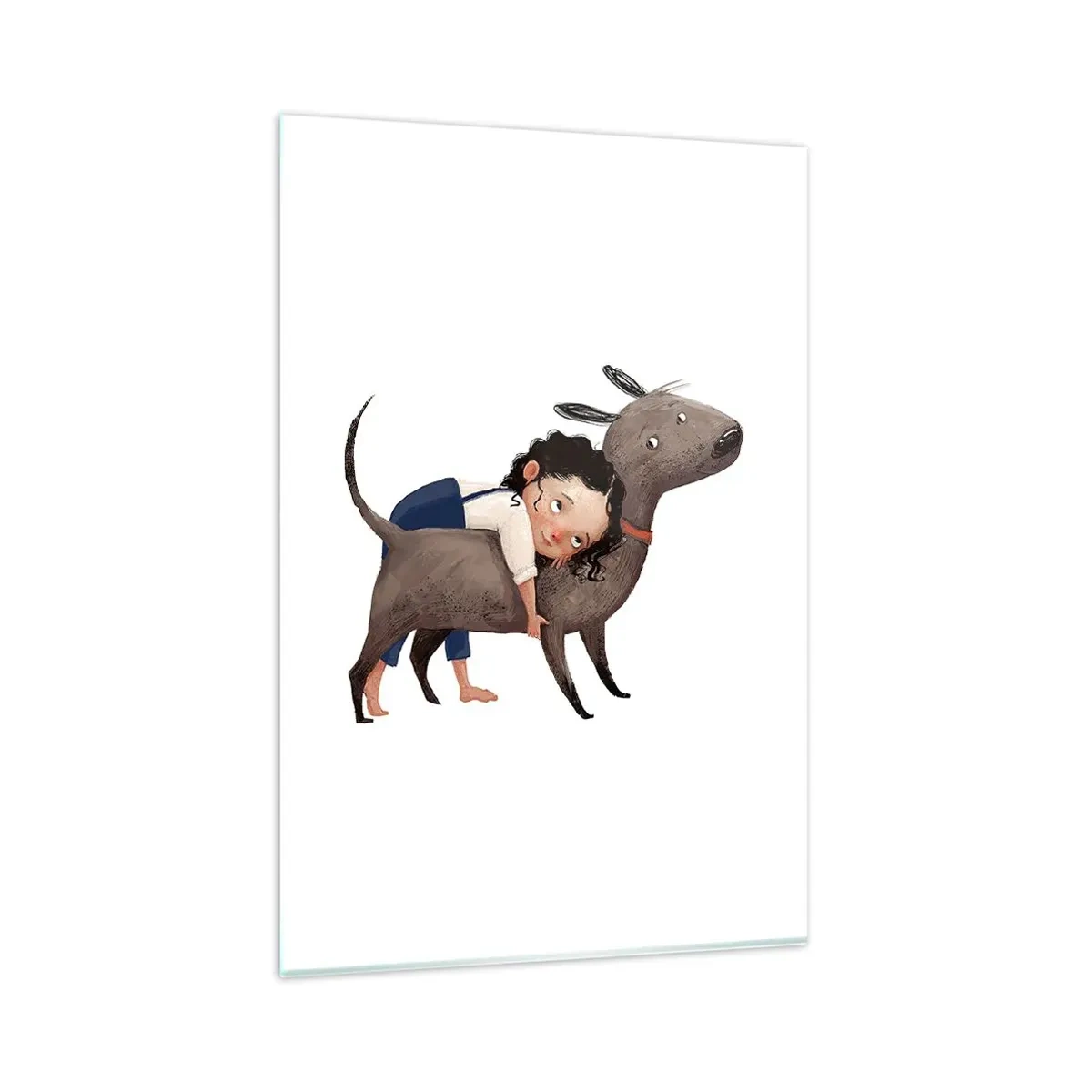 Impression sur verre - Image sur verre - Illustration de style dessin animé d'un enfant serrant un chien dans ses bras - 80x120cm - Les meilleurs amis - Décoration murale moderne pour le salon et la chambre ARTTOR