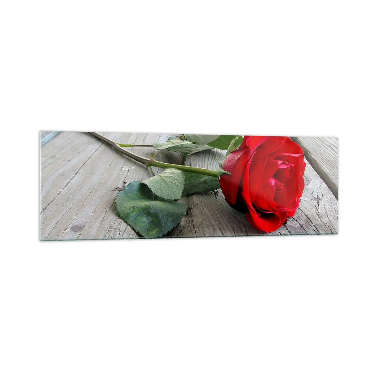 Impression sur verre - Image sur verre - Rose rouge sur fond de bois - 160x50cm - Étude écarlate - Décoration murale moderne pour le salon et la chambre ARTTOR