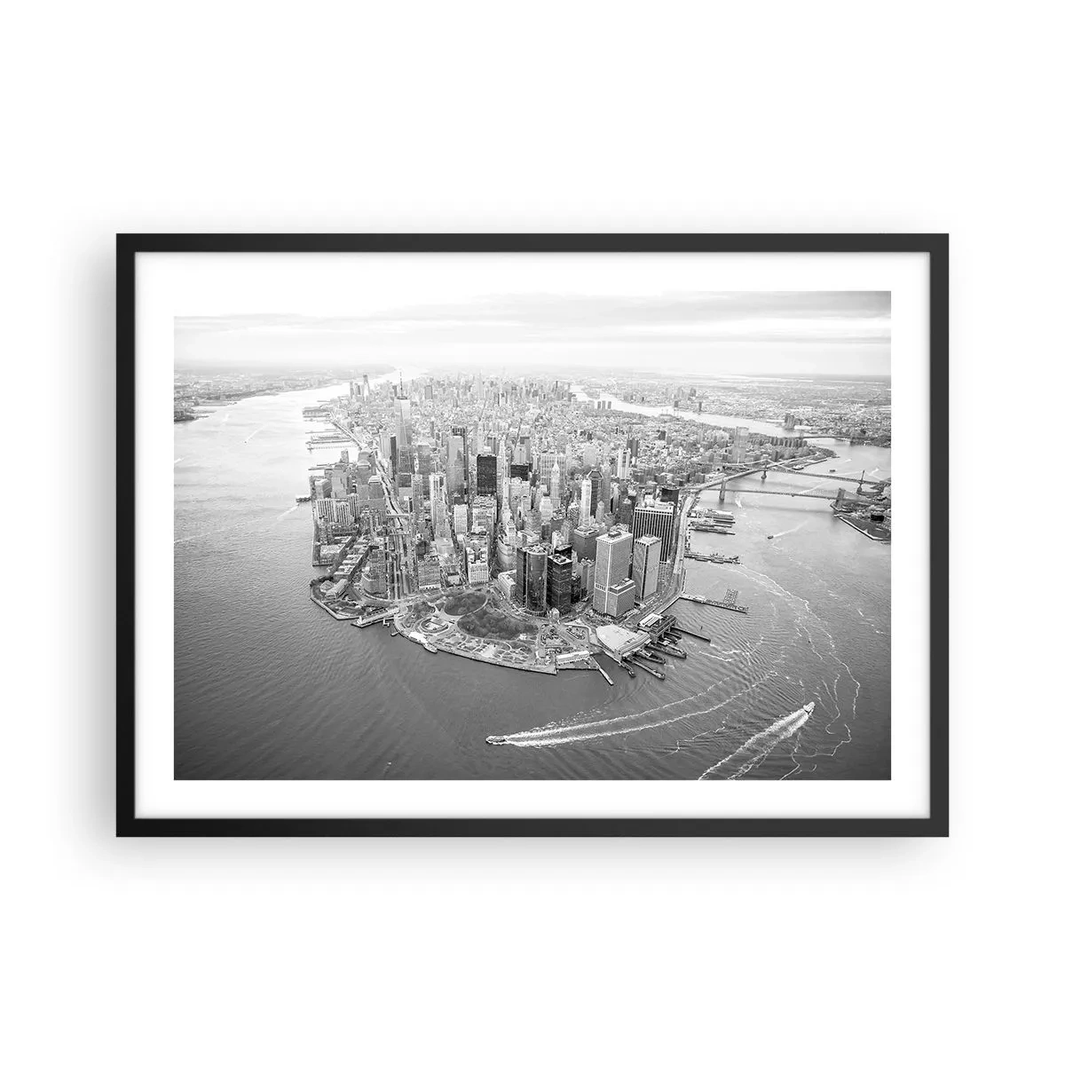 Affiche dans un cadre noir - Poster - Vue aérienne de Manhattan en noir et blanc - 70x50cm - Comment ne pas aimer ? - Décoration murale moderne pour le salon et la chambre ARTTOR