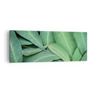 Impression sur toile - Image sur toile - Gros plan de feuilles vertes créant un motif naturel - 140x50cm - Juteux et frais - Décoration murale moderne pour le salon et la chambre ARTTOR