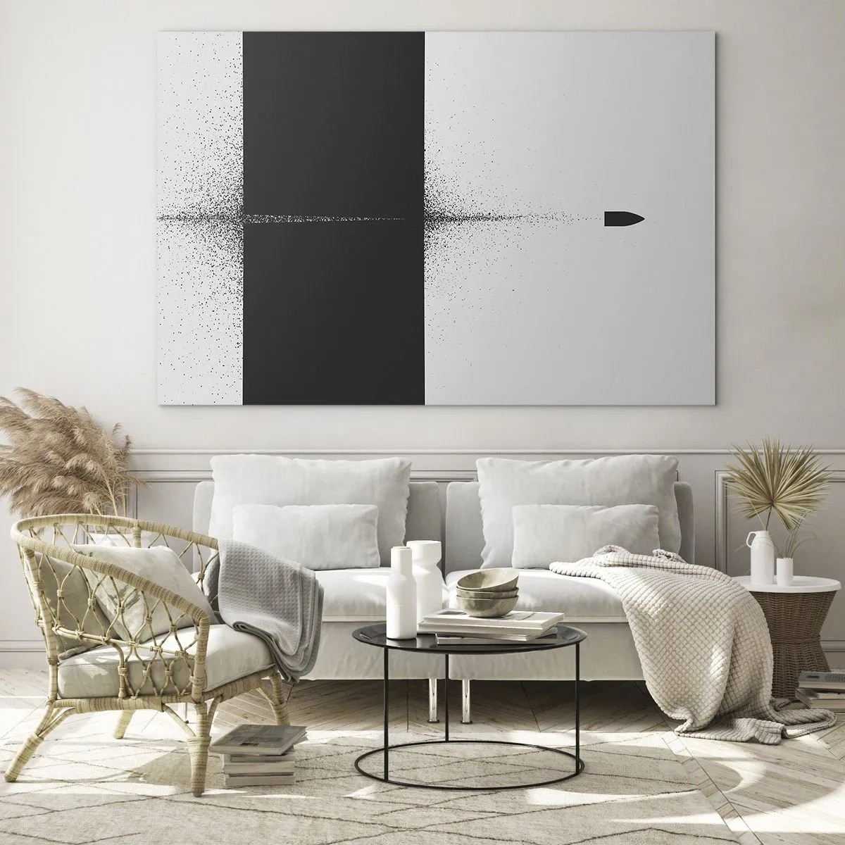Impression sur verre - Image sur verre - Une composition abstraite en noir et blanc avec une ligne dynamique - 70x50cm - Droit au but - Décoration murale moderne pour le salon et la chambre ARTTOR
