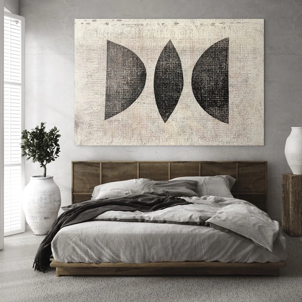 Impression sur verre - Image sur verre - Formes géométriques noires sur fond beige - 120x80cm - Abstraction ethnique - Décoration murale moderne pour le salon et la chambre ARTTOR