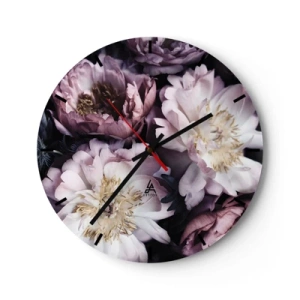 Horloge murale - Pendule murale - Pivoines roses et crème dans un arrangement dense et ombragé - 30x30cm - Bouquet à l'ancienne - Décoration murale moderne pour le salon, la cuisine et la chambre ARTTOR
