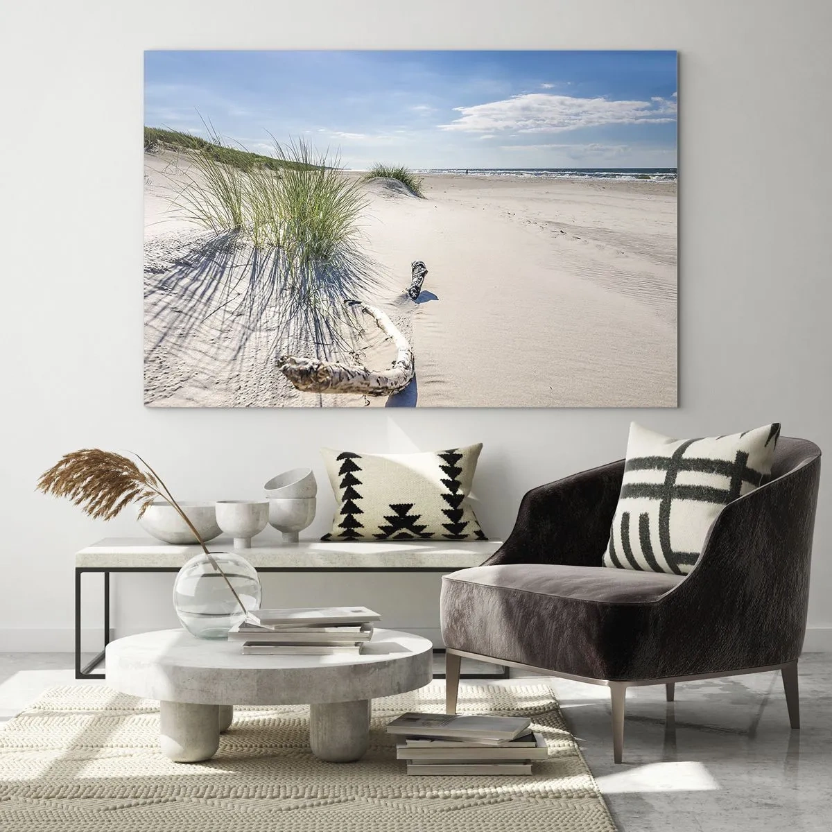 Impression sur verre - Image sur verre - Une plage ensoleillée avec des dunes et des herbiers marins - 100x70cm - La plus belle? La Baltique - Décoration murale moderne pour le salon et la chambre ARTTOR