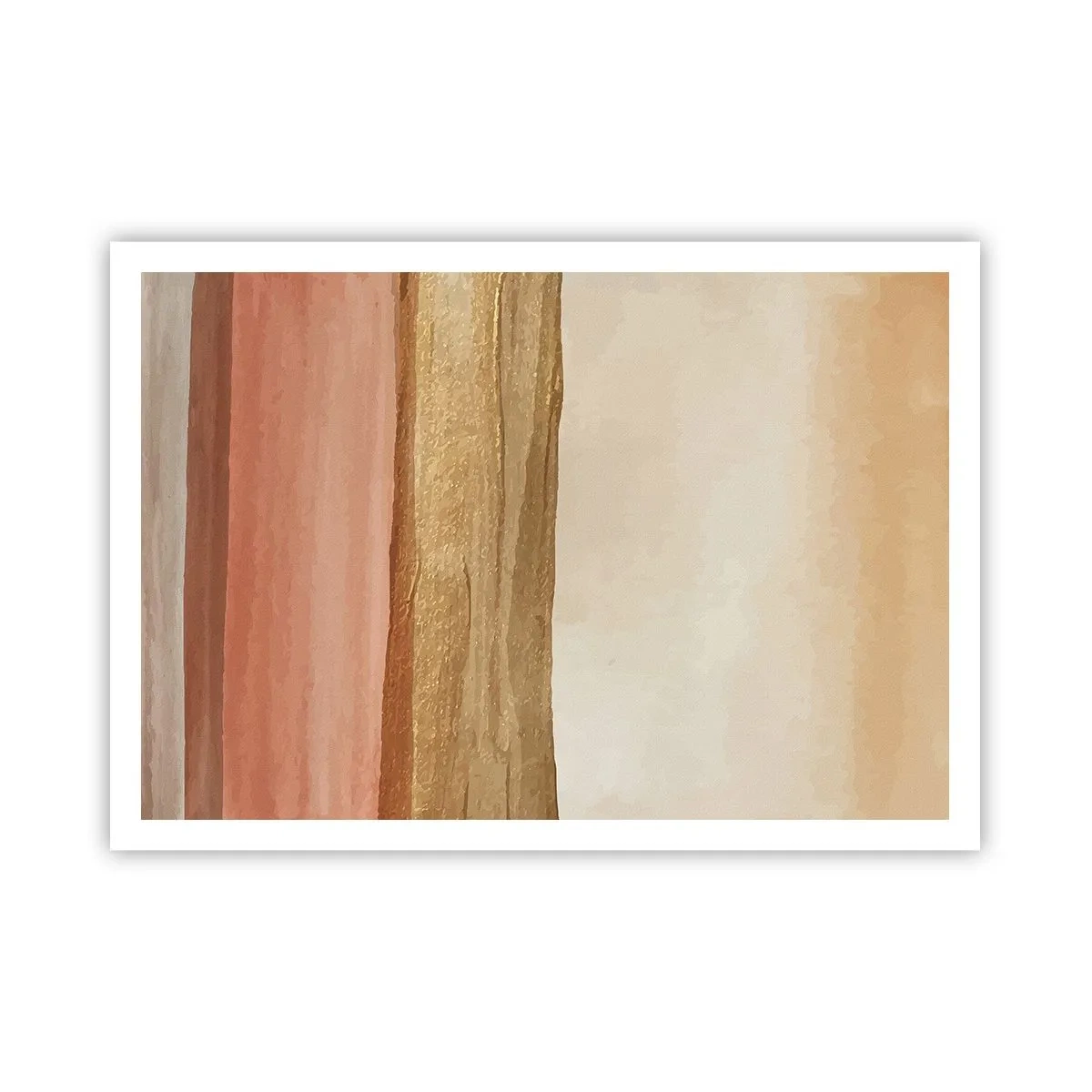 Affiche - Poster - Rayures abstraites dans les tons beige, or et rose sur toile - 100x70cm - Composition verticale - Décoration murale moderne pour le salon et la chambre ARTTOR