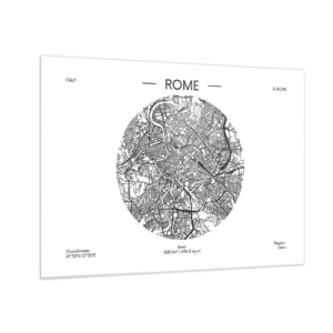 Impression sur verre - Image sur verre - Une carte de Rome sous la forme d'un dessin de rue détaillé - 70x50cm - Anatomie de Rome - Décoration murale moderne pour le salon et la chambre ARTTOR