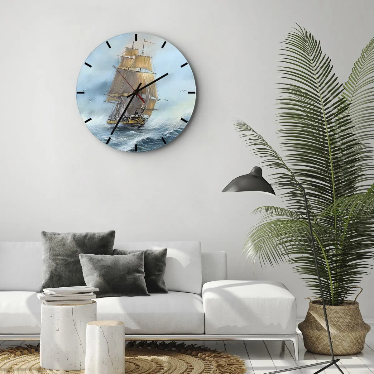 Horloge murale - Pendule murale - Un voilier dans une mer agitée dans un décor dynamique - 30x30cm - Se précipitant sur les vagues - Décoration murale moderne pour le salon, la cuisine et la chambre ARTTOR